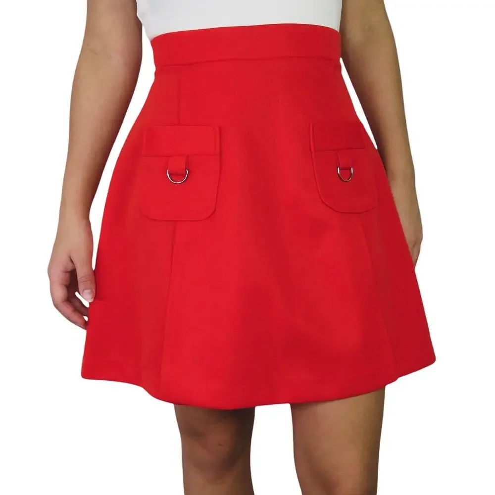 1970s Vintage Sears Perma Prest Red High Rise Sailor Mini Skirt Skort Medium